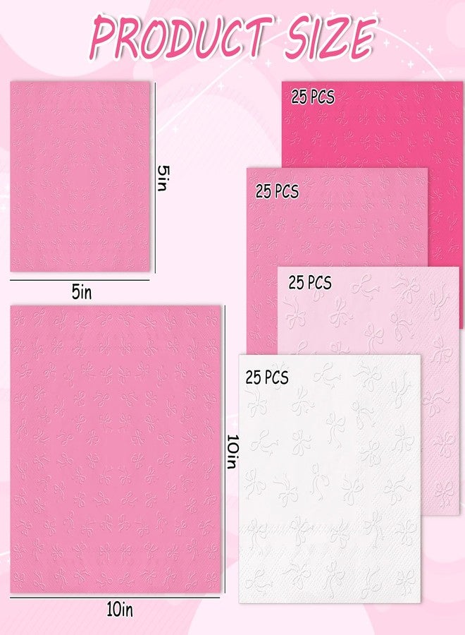 JarThenaAMCS 100Pcs Valentine Bow Pink Cocktail Napkins Coquette Cute Bow Embossed Napkin Pink Bow Theme Birthday Party Decorations for Bachelorette Birthday Supplie(4 Colors,3 Ply) - Image 2